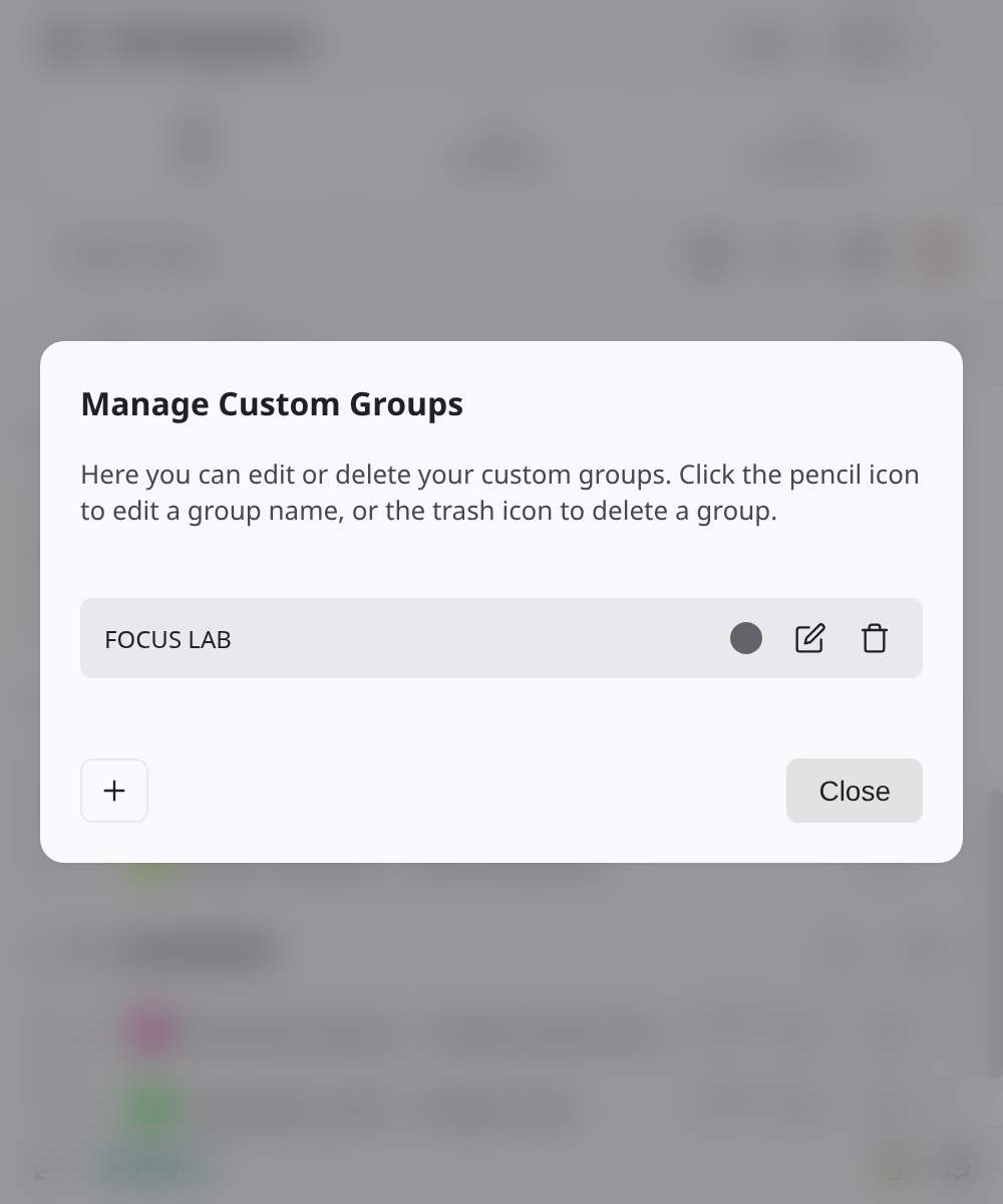 Custom-group manager with the synthetic FOCUS LAB group.