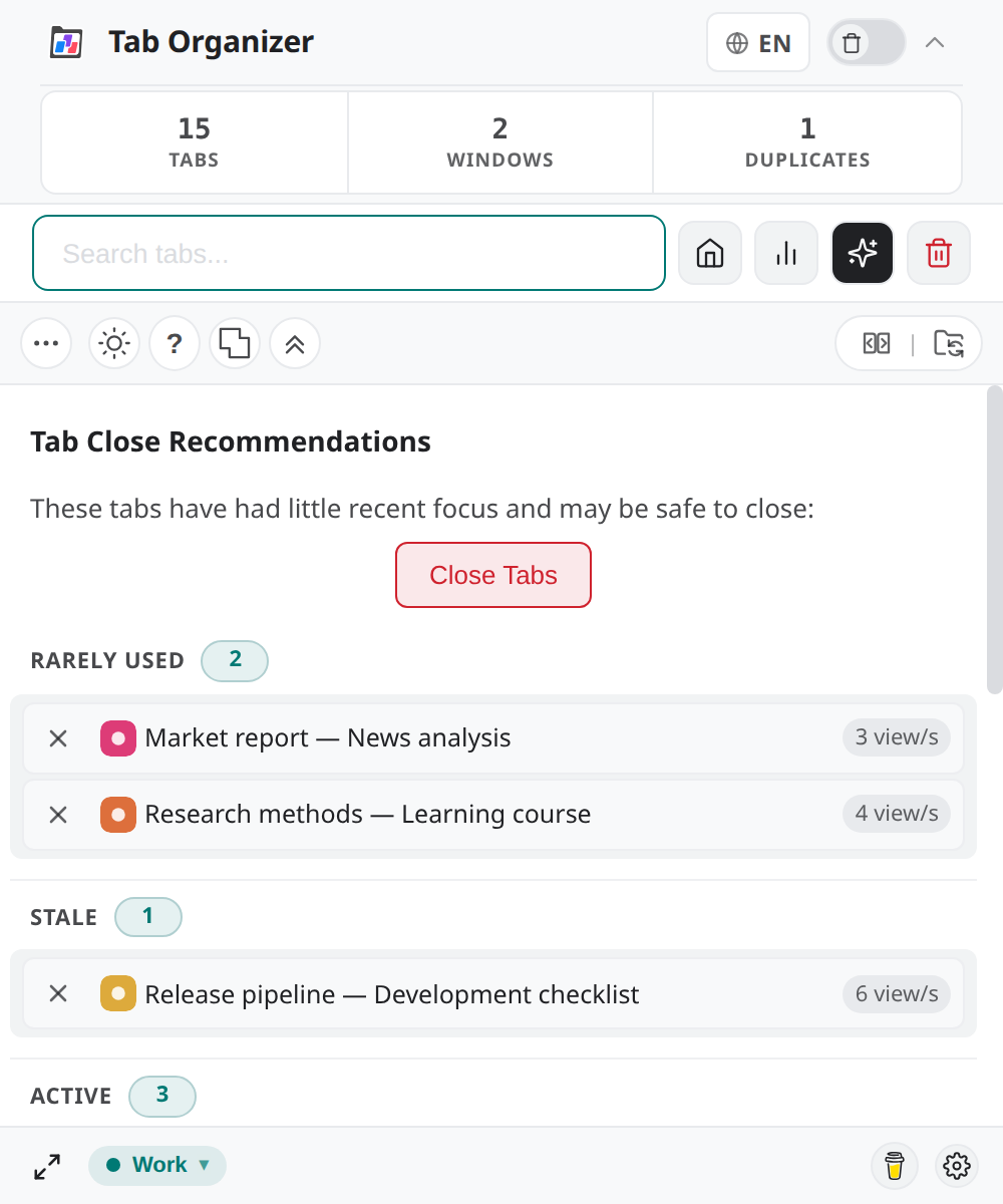 Recommendations view based on synthetic local tab visit history.